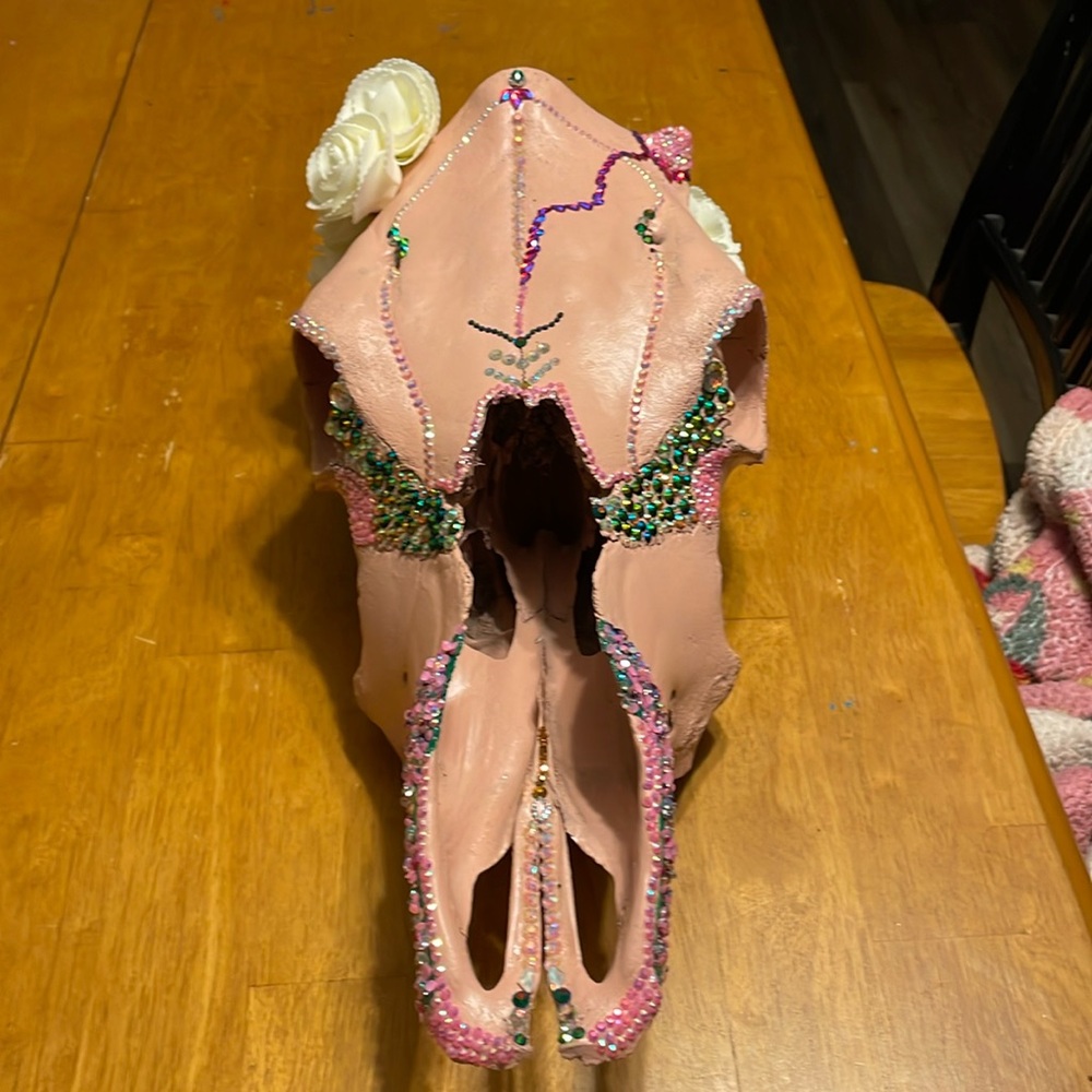 Rhinestones, with roses pink cow decor.